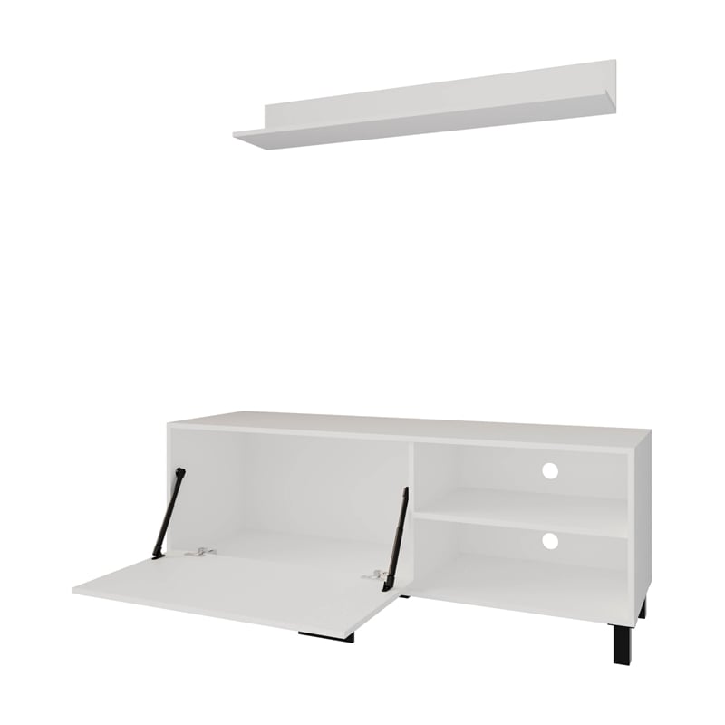 FM FURNITURE Bitter Springs Tv Stand 65 in melamine with pneumatic arms White
