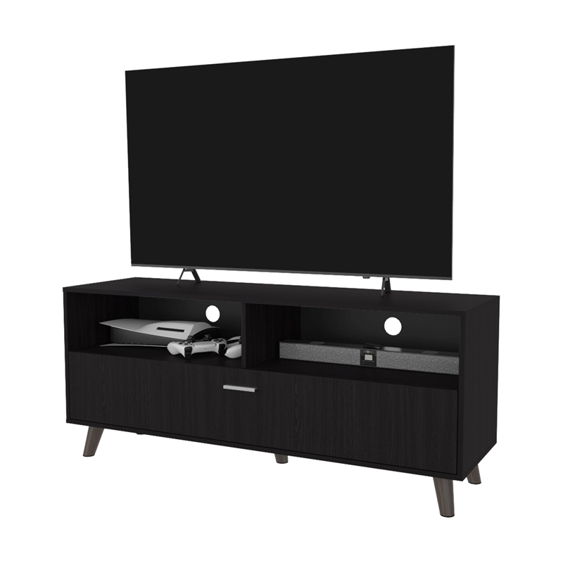 FM FURNITURE Black City Tv Stand 60 with Open Storage and 1 Door Wengue