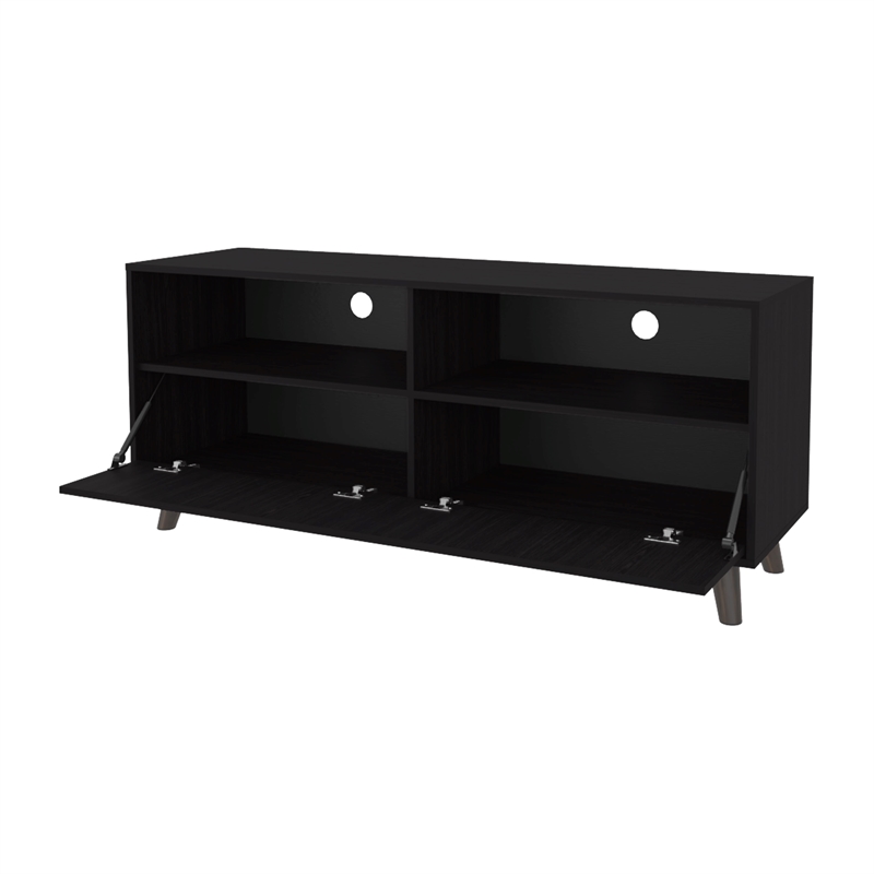 FM FURNITURE Black City Tv Stand 60 with Open Storage and 1 Door Wengue