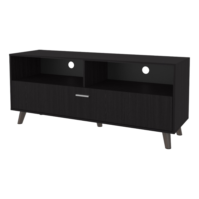 FM FURNITURE Black City Tv Stand 60 with Open Storage and 1 Door Wengue