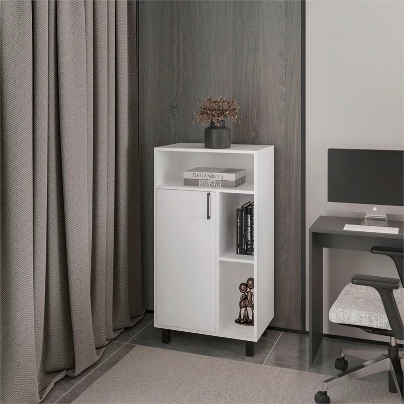 FM FURNITURE Blackwater Cabinet with Open Storage and 1 Door White
