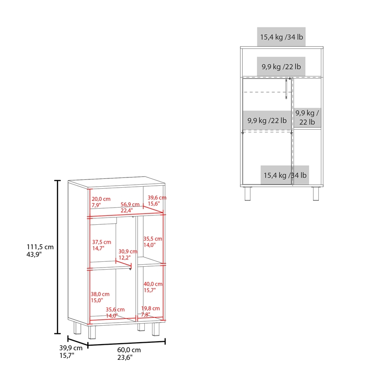 FM FURNITURE Blackwater Cabinet with Open Storage and 1 Door White