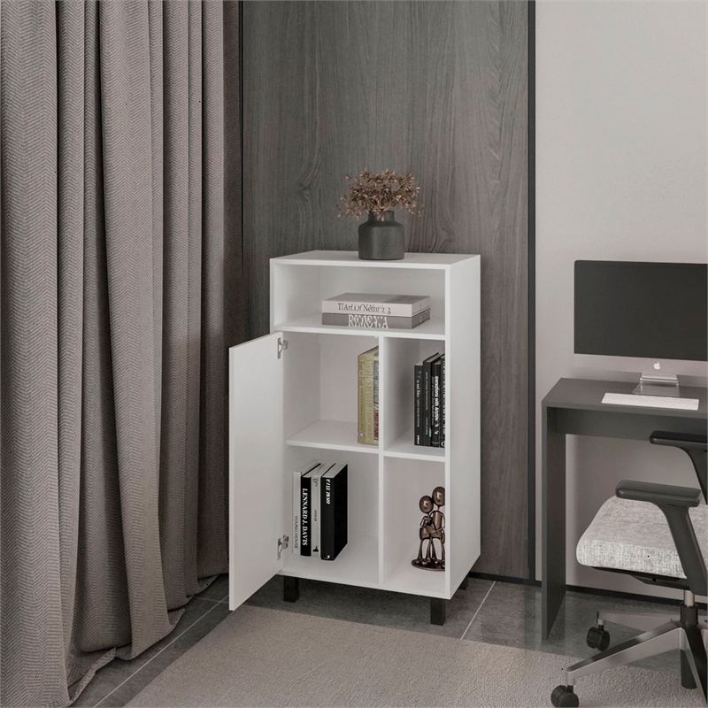FM FURNITURE Blackwater Cabinet with Open Storage and 1 Door White