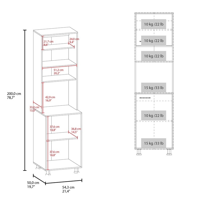 FM FURNITURE Buckeye Kitchen Pantry with Open Storage and 2 Doors White