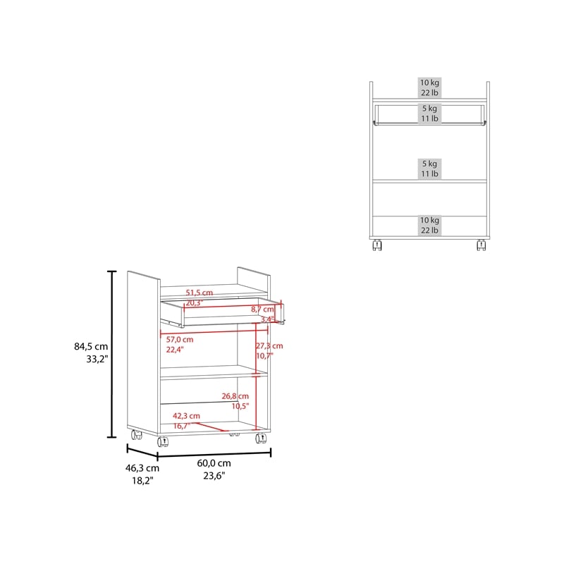 FM FURNITURE Burnside Kitchen Cart with 2 Doors and 1 Drawer White