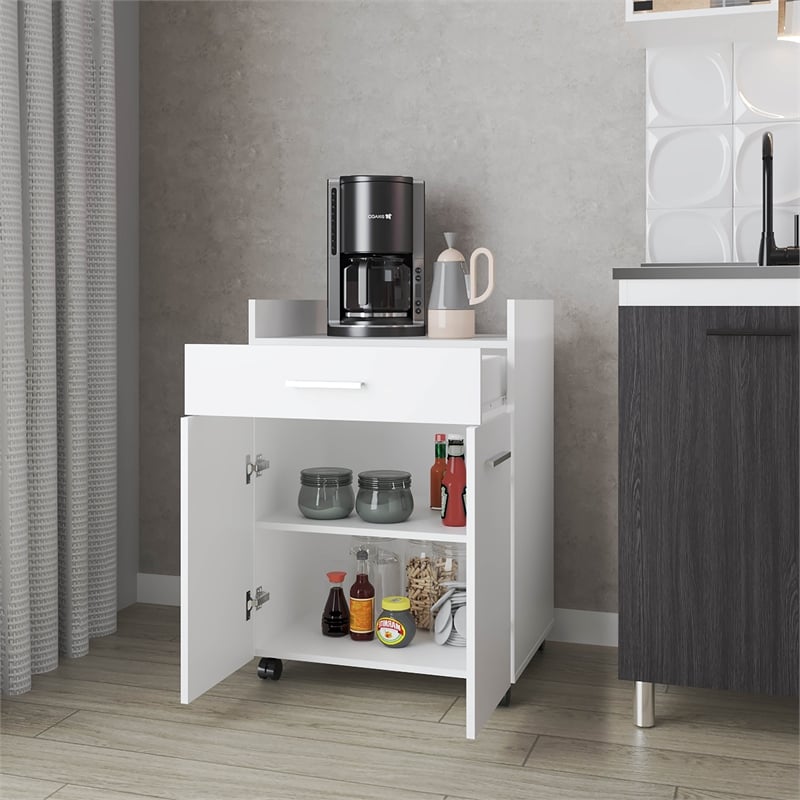 FM FURNITURE Burnside Kitchen Cart with 2 Doors and 1 Drawer White