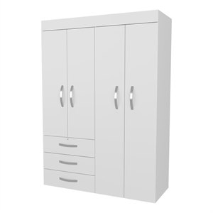 FM FURNITURE Laurens 4-Door Wardrobe with Drawers and Shelves Multistorage White