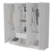 FM FURNITURE Olin 4-Door Wardrobe with Shelves and Drawer Engineered Wood White