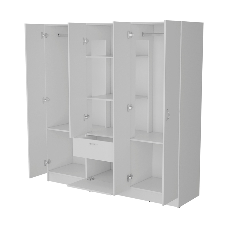 FM FURNITURE Olin 4-Door Wardrobe with Shelves and Drawer Engineered Wood White