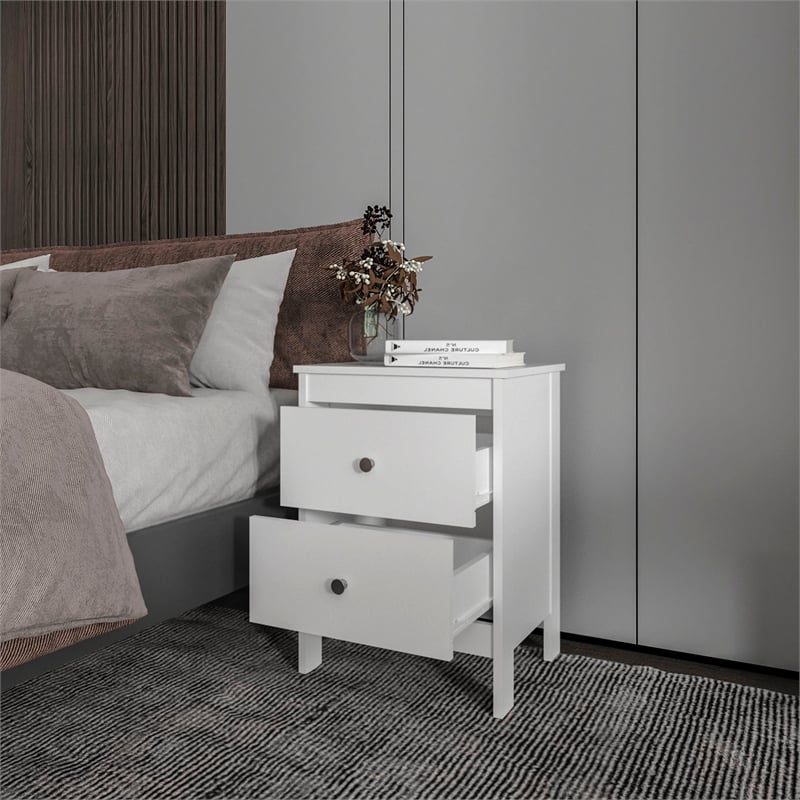 FM FURNITURE Nogales NightStand with 2 Drawers White