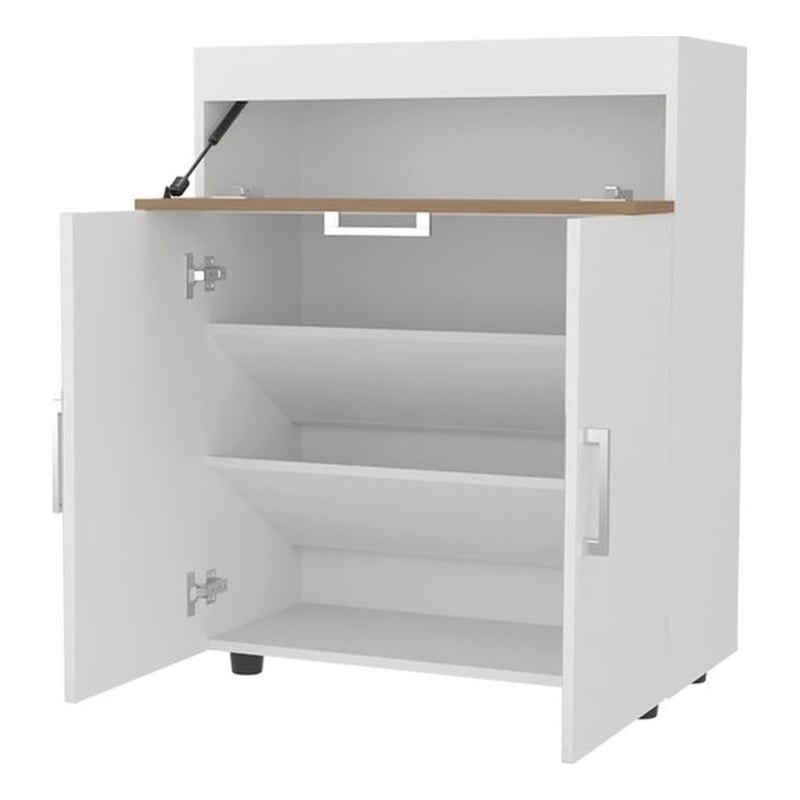 FM FURNITURE North Fork Shoe Rack Pneumatic Lift-Up Compartment White/NaturalOak