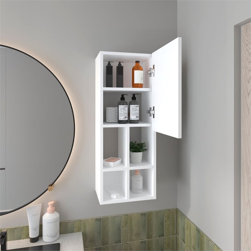 FM FURNITURE Two Wall-Mounted Bathroom Cabinet with Open an Closed Storage White