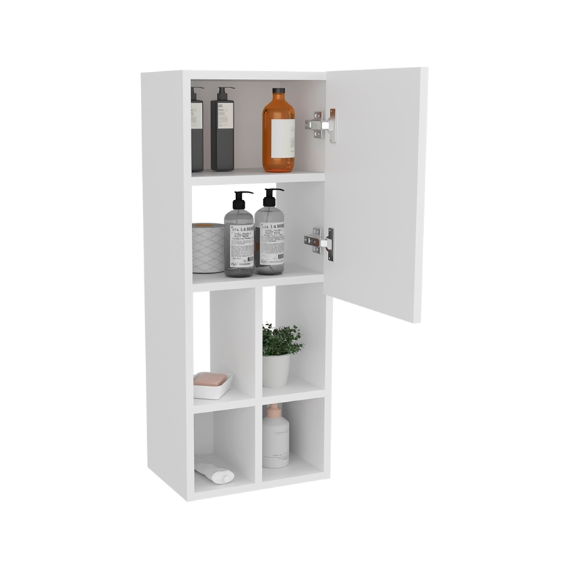 FM FURNITURE Two Wall-Mounted Bathroom Cabinet with Open an Closed Storage White