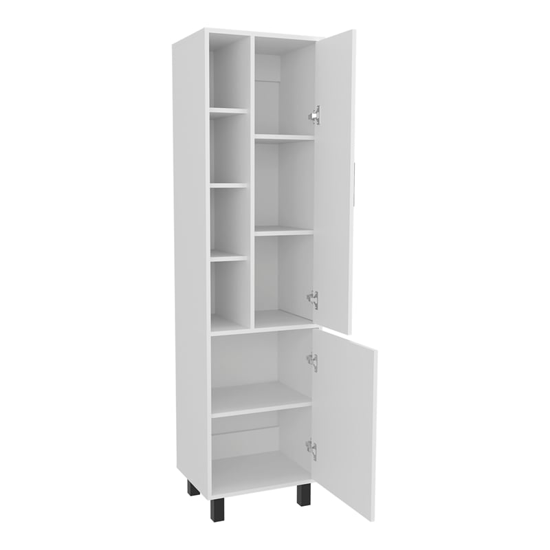 FM FURNITURE Pinal Linen Cabinet with Open Storage and 2 Doors White