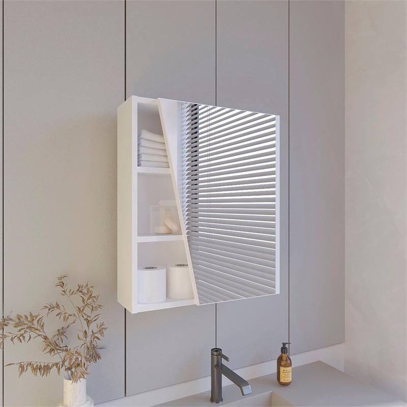 FM FURNITURE Pinedale Medicine Cabinet with Mirrored Door and Open Storage White