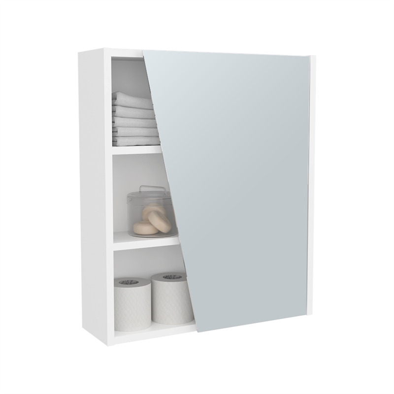 FM FURNITURE Pinedale Medicine Cabinet with Mirrored Door and Open Storage White