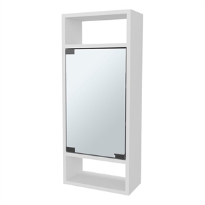 FM FURNITURE Pine Like Medicine Cabinet with Mirrored Door an Open Storage White
