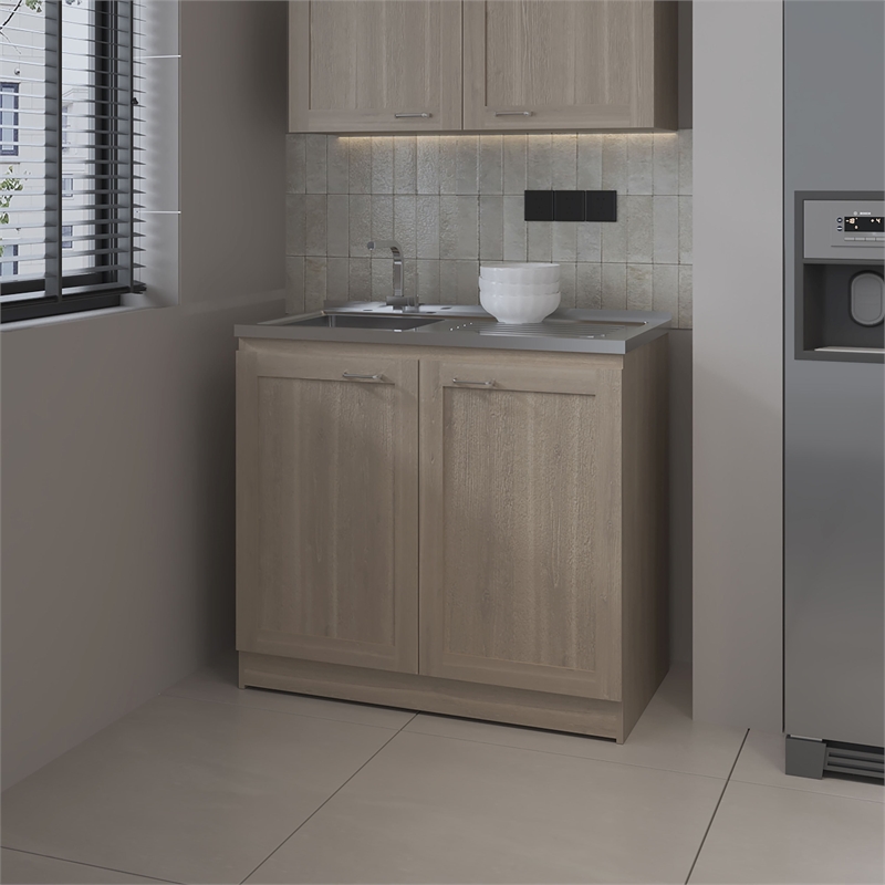 FM FURNITURE Haivana Utility Sink Base Cabinet with Double Doors White Oak
