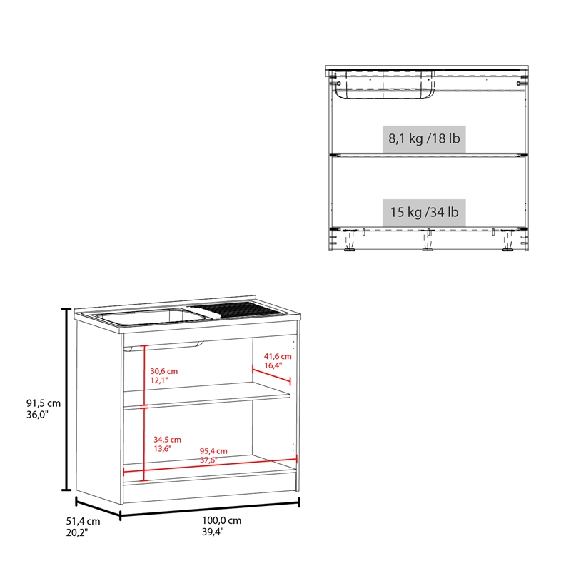 FM FURNITURE Haivana Utility Sink Base Cabinet with Double Doors White Oak