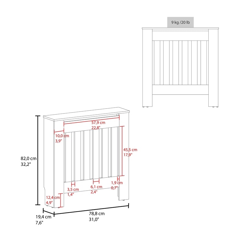 FM FURNITURE Rio Radiator Cover with Storage Space Saving Design White