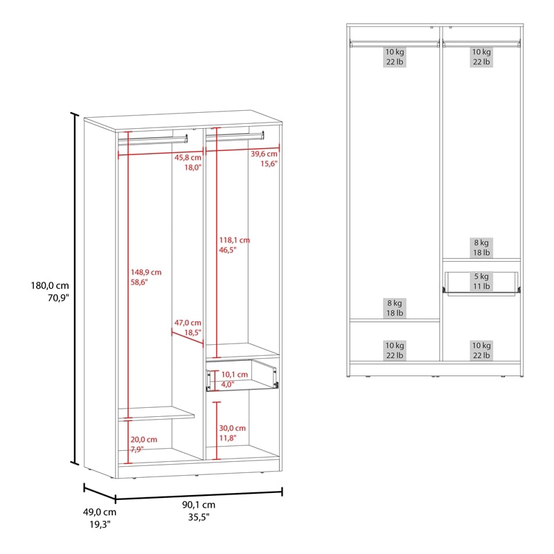 FM FURNITURE Lugoff Wardrobe with Two Doors and Drawer Matt Grey and Natural Oak