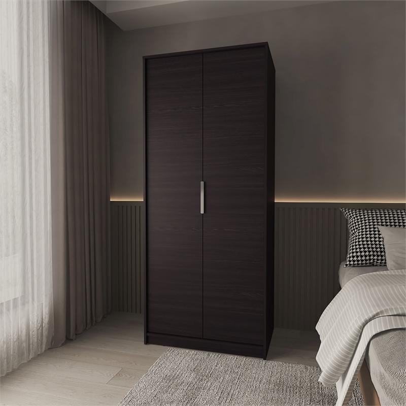FM FURNITURE Wardrobe Berlin Two Doors Hanging Rod Two Shelves Shoe Rack Wengue