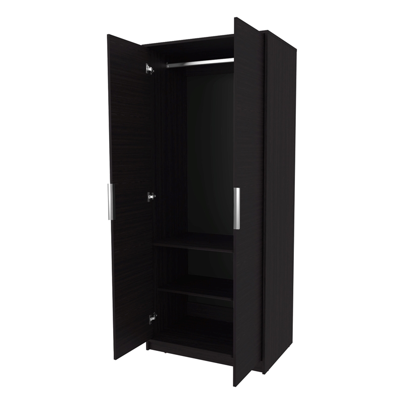 FM FURNITURE Wardrobe Berlin Two Doors Hanging Rod Two Shelves Shoe Rack Wengue