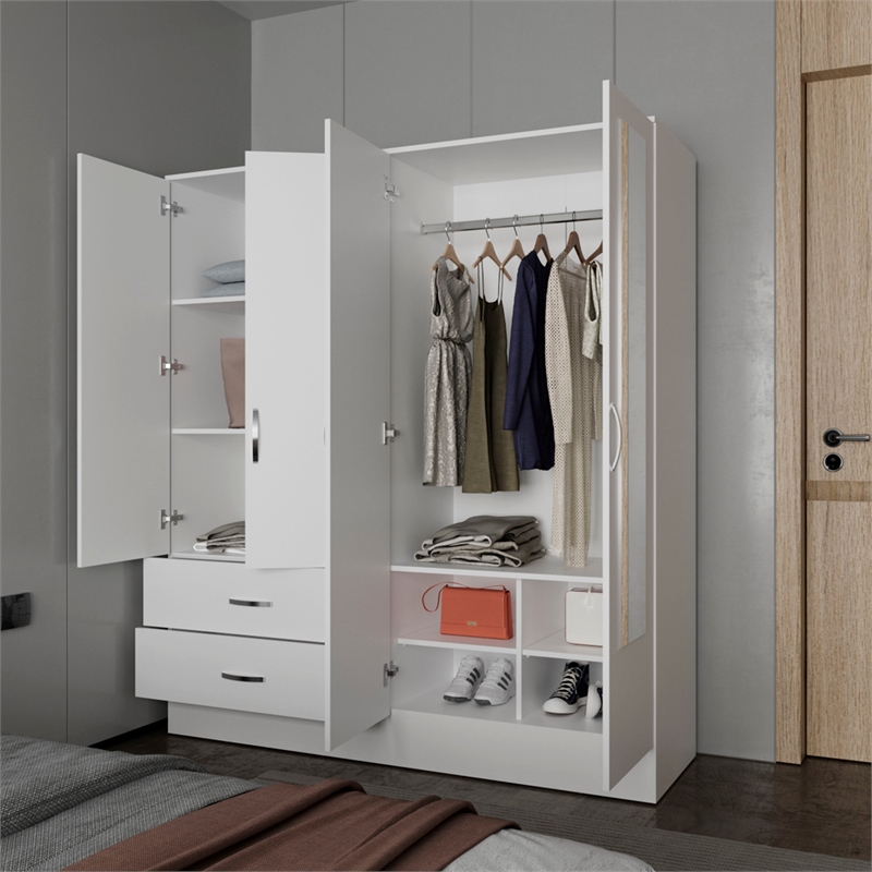 FM FURNITURE Hilda Wardrobe Multistorage with Two Mirrors White