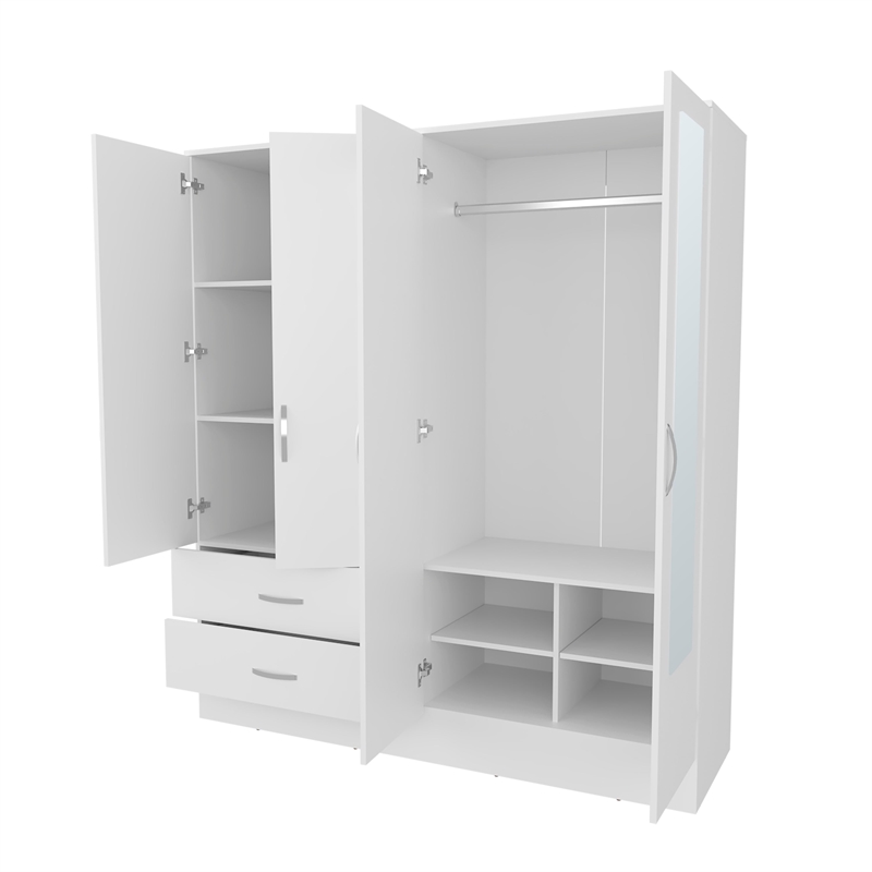 FM FURNITURE Hilda Wardrobe Multistorage with Two Mirrors White