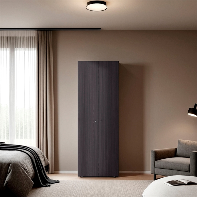 FM FURNITURE World 2 Door Tall Wardrobe Cabinet 4 Shelves Vertical Storage Wenge