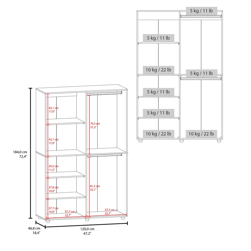 FM FURNITURE Ollie 2 Door Wardrobe with Open Storage Grey Walnut and White