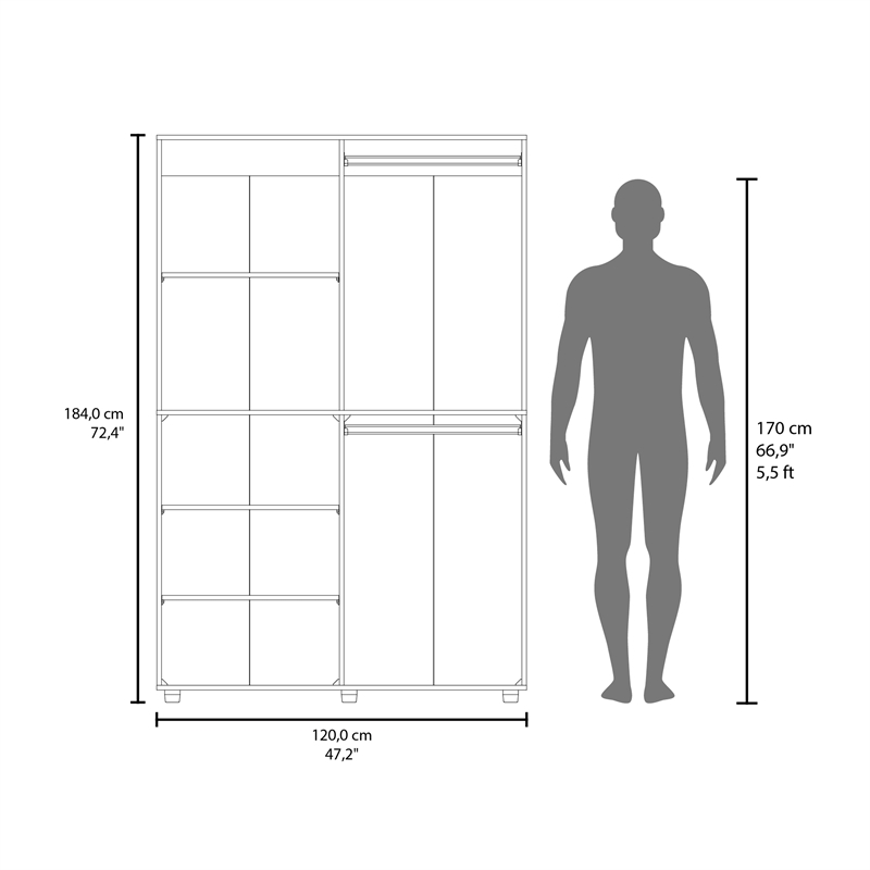 FM FURNITURE Ollie 2 Door Wardrobe with Open Storage Grey Walnut and White
