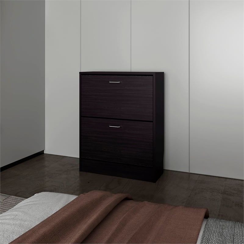 FM FURNITURE Ozzy Shoe Cabinet 2 Tilt Out Doors and Internal Supports Wenge