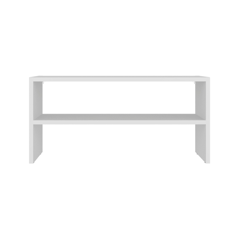 FM FURNITURE Shoe Rack 2 Open Shelves Low Horizontal Design White