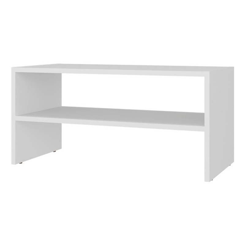 FM FURNITURE Shoe Rack 2 Open Shelves Low Horizontal Design White