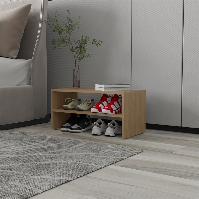 FM FURNITURE Shoe Rack 2 Open Shelves Low Horizontal Design Wenge
