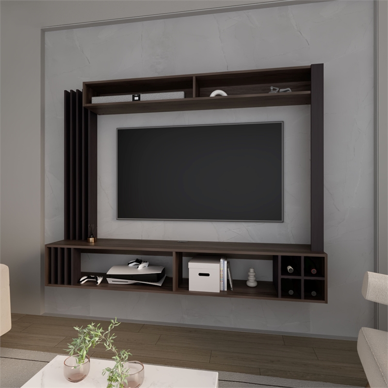 FM FURNITURE Franklin Entertainment Center with Open Storagand for Wine Wenge