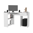 EKKO Corner Computer Desk L-Shaped Home Office Desk with CPU Space White