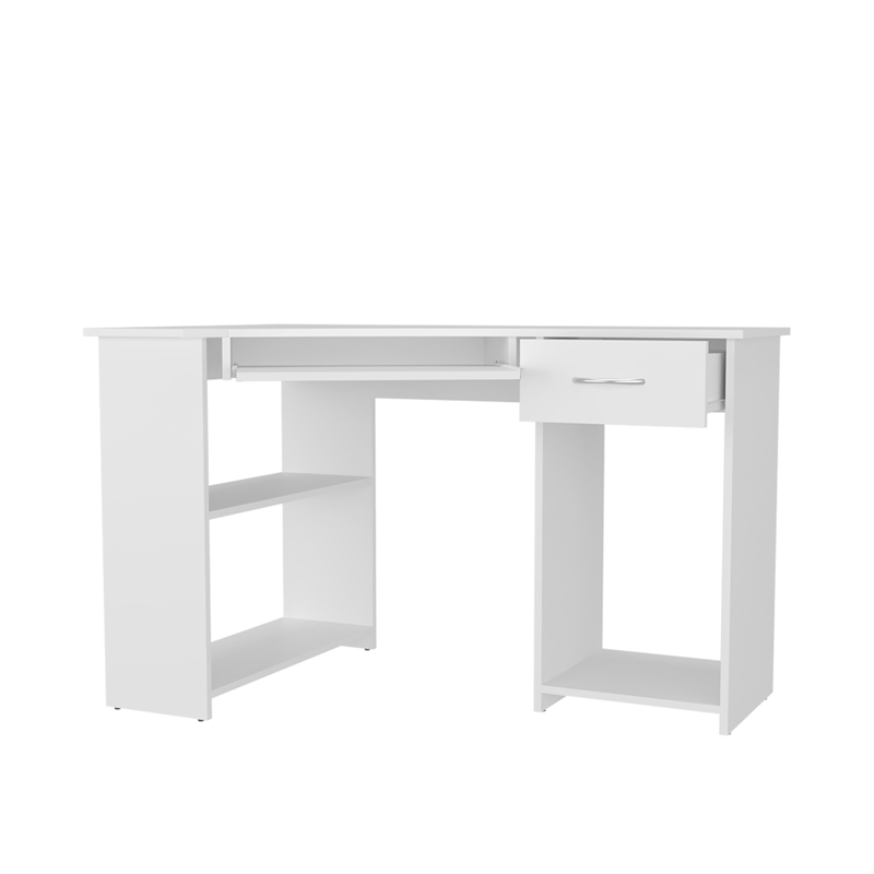 EKKO Corner Computer Desk L-Shaped Home Office Desk with CPU Space White