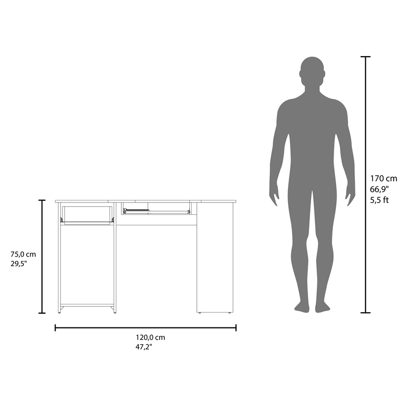 EKKO Corner Computer Desk L-Shaped Home Office Desk with CPU Space White
