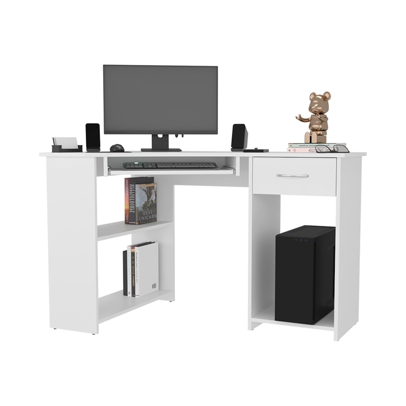 EKKO Corner Computer Desk L-Shaped Home Office Desk with CPU Space White