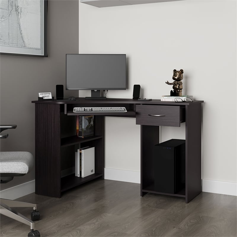 EKKO Corner Computer Desk L-Shaped Home Office Desk with CPU Space Wenge