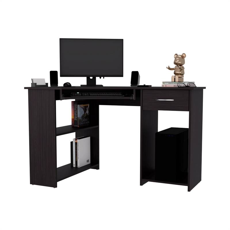 EKKO Corner Computer Desk L-Shaped Home Office Desk with CPU Space Wenge