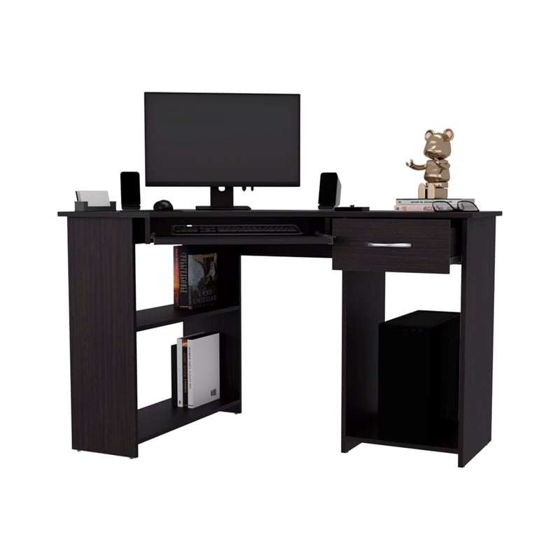 EKKO Corner Computer Desk L-Shaped Home Office Desk with CPU Space Wenge