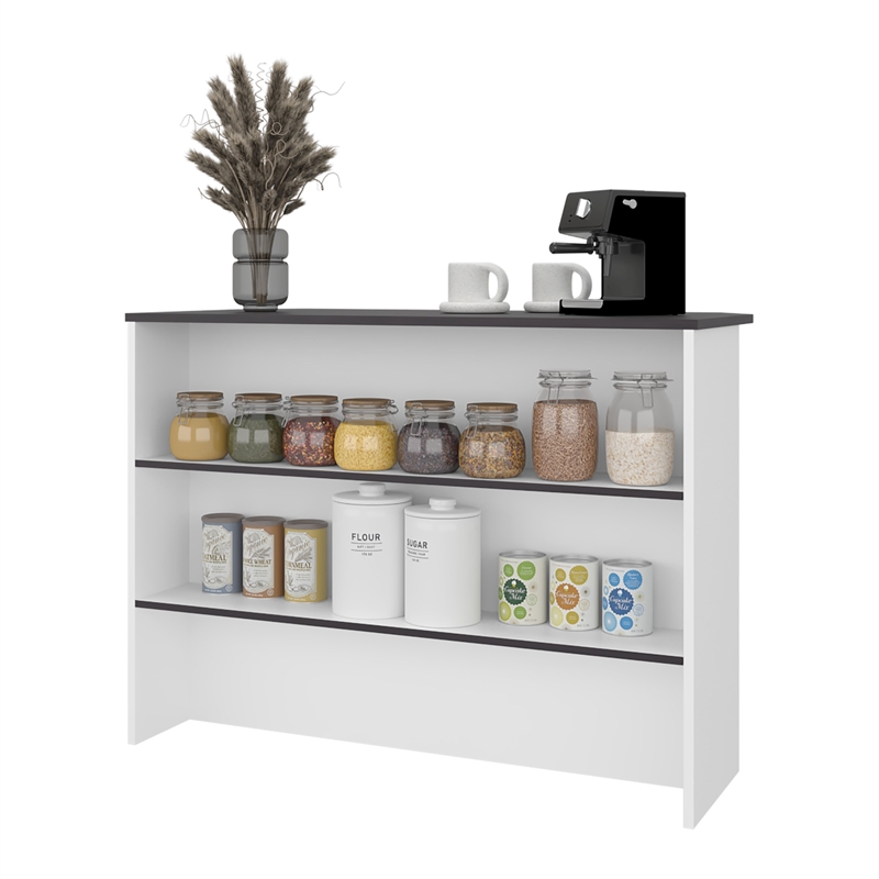 FM FURNITURE Central Kitchen Island Spacious Storage White Black Engineered Wood