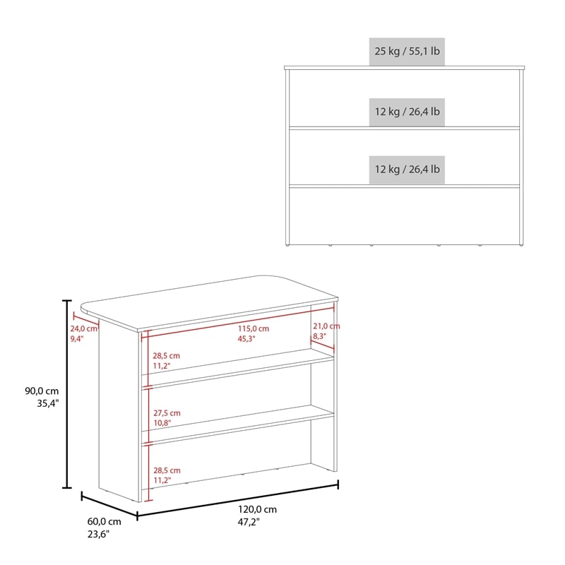 FM FURNITURE Central Kitchen Island Spacious Storage White Black Engineered Wood