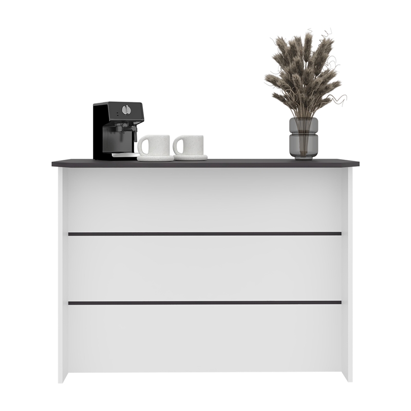 FM FURNITURE Central Kitchen Island Spacious Storage White Black Engineered Wood