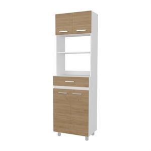 FMFURNITURE Tall Kitchen Storage Cabinet and Open Microwave Shelf White Melamine