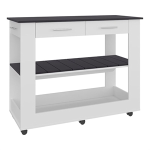 FM FURNITURE Kitchen Island with Open Storage White Engineered Wood