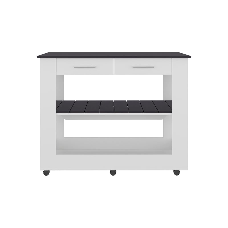 FM FURNITURE Kitchen Island with Open Storage White Engineered Wood